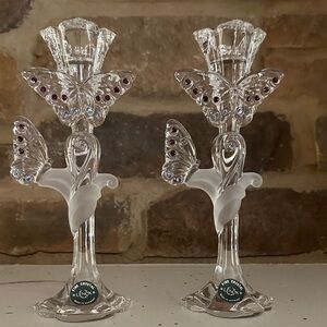 Lenox Crystal Butterfly Candle Holders with purple and Blue stones.